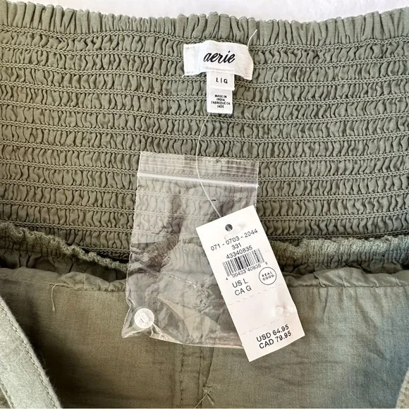 Aerie NWT Green Cotton Gauzy Tiered Skirt Smocked Waist Long Front Slit, size L - Picture 15 of 16